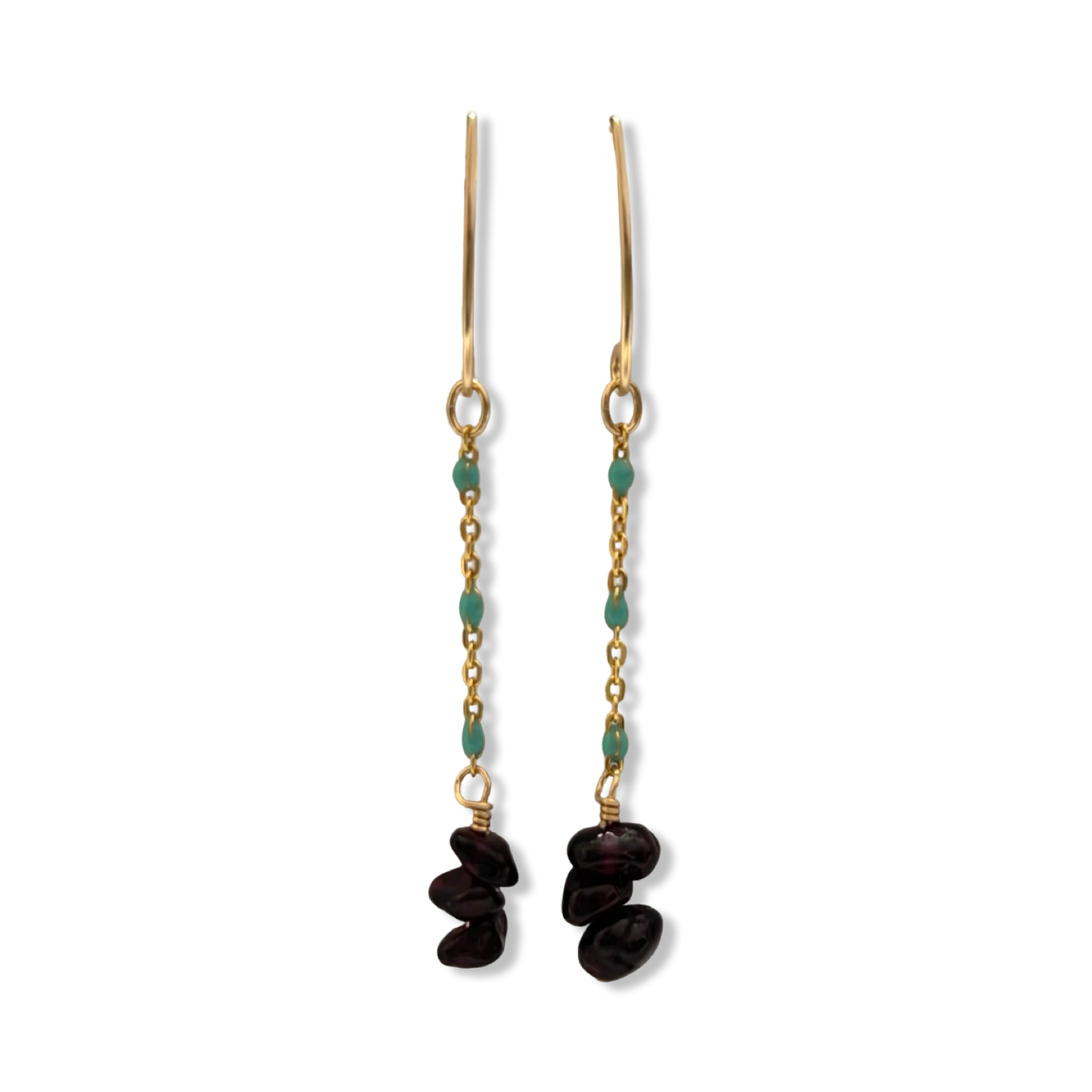 Turquoise + Garnet Dangle Earrings - Clovis Jewelry