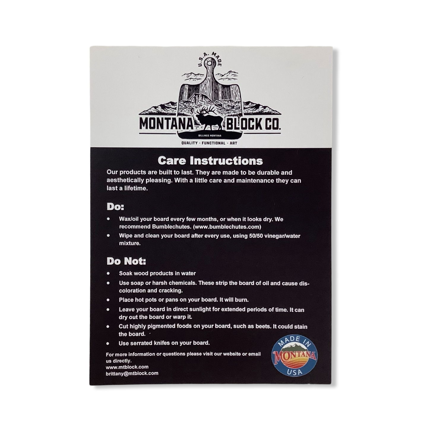 Thin Edge Grain Chopping Block - 9 x 14 - Montana Block