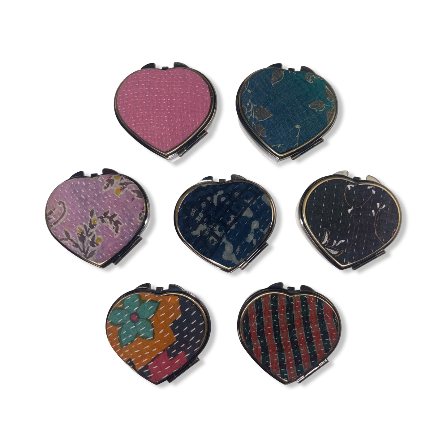 Antique Bronze Heart Mirror Jewelry Pill Box - Otto Finn